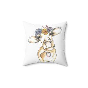 Spun Polyester Square Pillow - Carol the Cow and Sunflowers